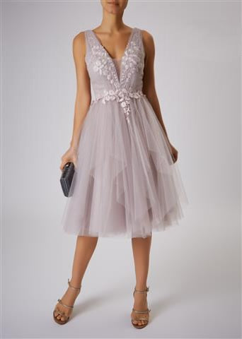 ‘In your lace’ flutter lace embellished tulle dress