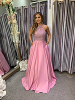Candi Crystal embellished satin prom dress, bridesmaid dress