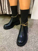 Step it up black chain sock boots