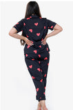 Hearts satin long trousers  pyjamas - one size 2 colours - black and white