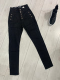 ‘Cute as a button’ high waist button detail stretch jeans - black
