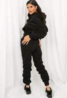 Onyx Ruched sleeve hoodie and joggers set - black