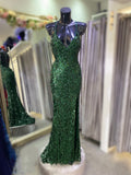 Mascara MC1825012 full length sequin party dress green