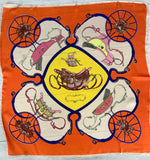 Silk blend bright scarf - Orange, yellow, royal carriage print