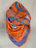 Silk blend bright scarf - orange, royal rope  print