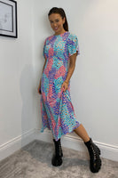 Britney Angel wing sleeve multi colour animal print  split dress
