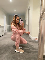 Ruched sleeve hoodie and joggers set - rose pink