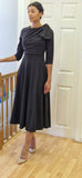Cath Bow shoulder tea length black dress