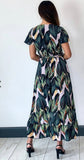 Leaf print ruffle detail maxi dress