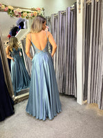 Davina embellished satin a line ballgown prom dress - dew light grey