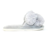 Lunar Octavia pom pom  luxury faux fur slippers - light grey