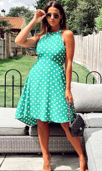 Green polka dot high low summer dress Deja Elite Boutique Green polka dot high low summer dress Deja Elite Boutique