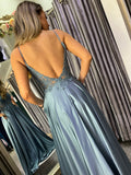 Davina embellished satin a line ballgown prom dress - dew light grey