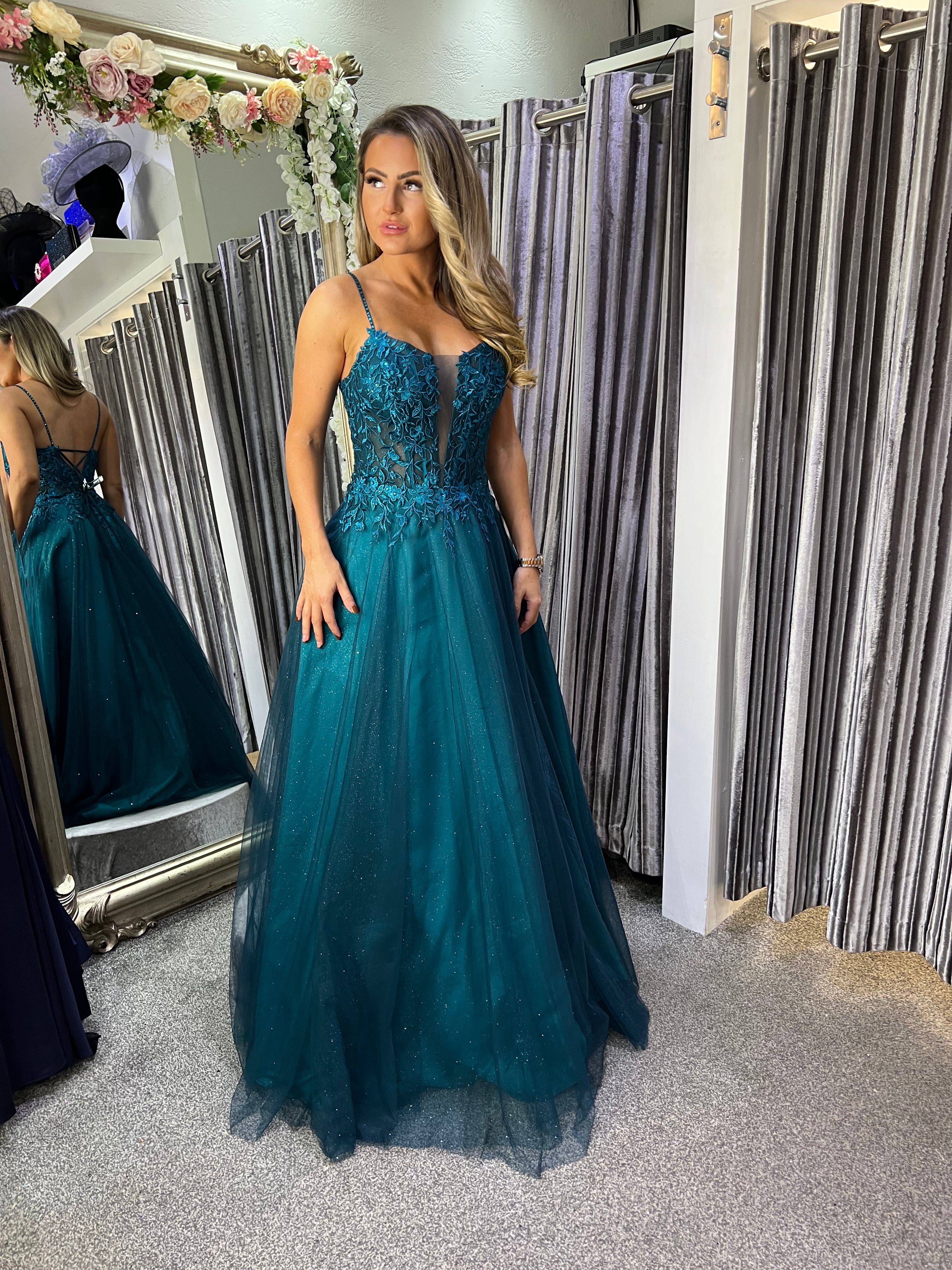 Formal Dress Turquoise Ombre Dress Zapaka Women Glitter Mint A-Line Tulle  Long Prom Dress With