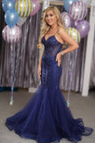 Bethany navy fishtail embellished prom dress