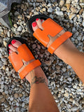 On Vacay - H sliders, sandals with strap detail - orange