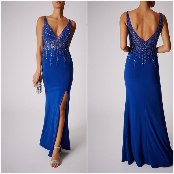 Twilight royal blue diamante fitted gown prom dress