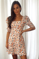 Melody puff sleeve square neck floral skater dress